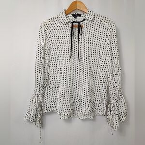 Velvet Heart Star Print Bow Tie Neck Ruffled Boho Long Sleeve Blouse, S